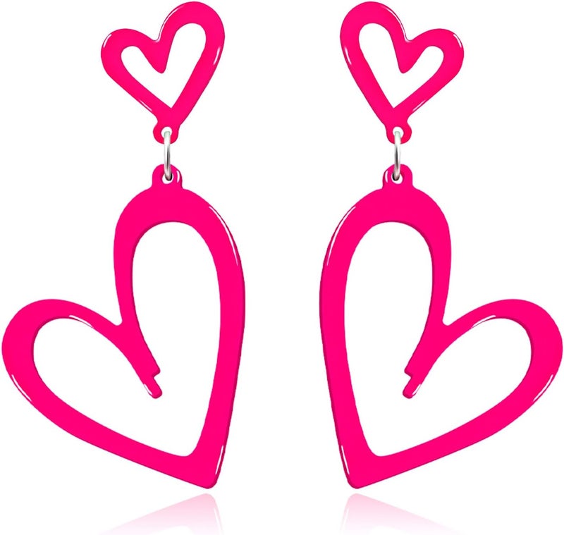 HOLYRY Neon Heart Earrings for Women Acrylic Neon Earrings 80s 90s Outfit for Women Glow Party Accessories Gifts Hot Pink Orange Green Yellow - Image 1